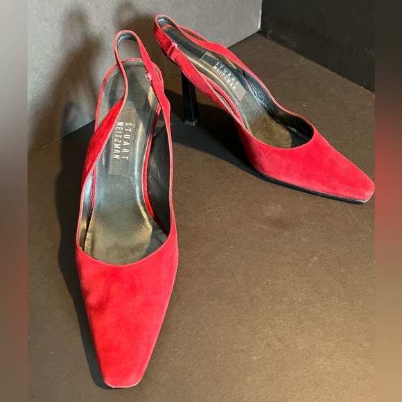 VINTAGE Stuart Weitzman Slingback Red Suede Leather Heels - Picture 2 of 7